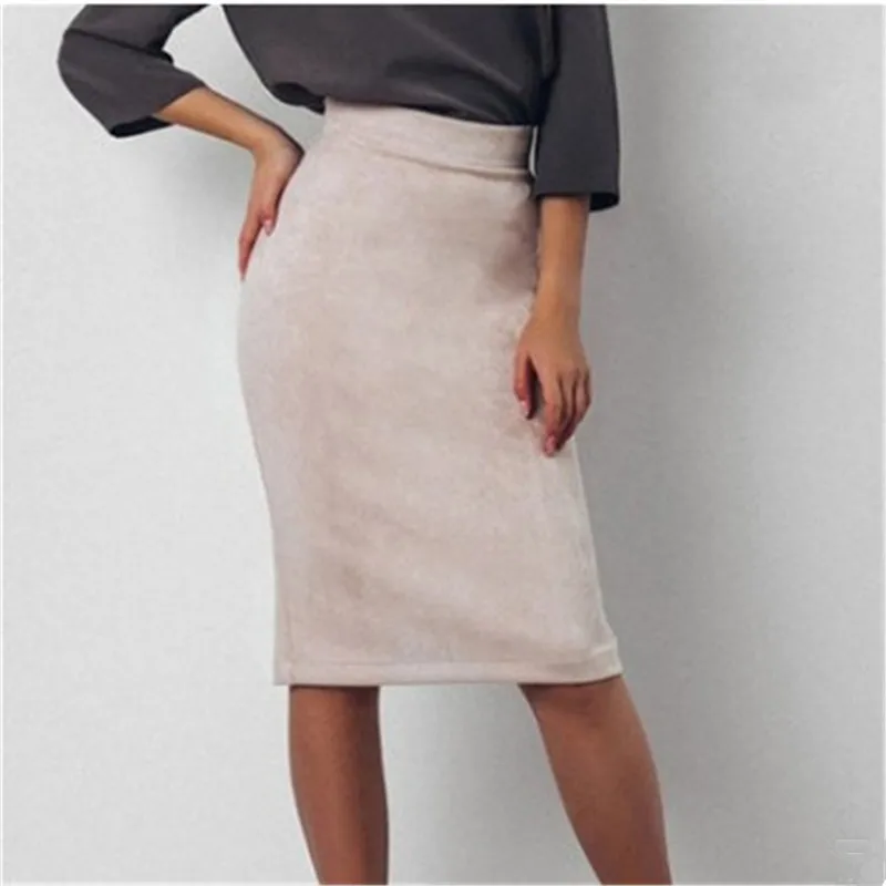 

Skirts Women Summer Pencil Skirts Womens Woman Knee-Length Vintage Bodycon Skirt Plus Size Woman Suede Split High Waist Skirt XL