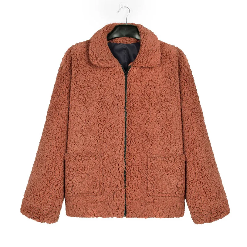SheBlingBling, модный теплый длинный кардиган из искусственного меха, Женская куртка, зимнее меховое пальто, короткое плюшевое Свободное пальто, повседневные куртки - Цвет: Camel Brown