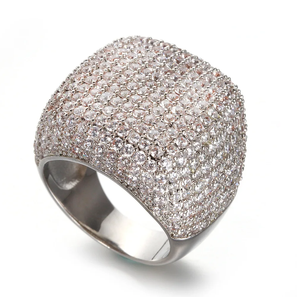 

JewOrna Silver Color Wedding Band Engagement CZ Ring Full Paved AAA Austrian Crystal Luxury Jewelry for Women JOR124
