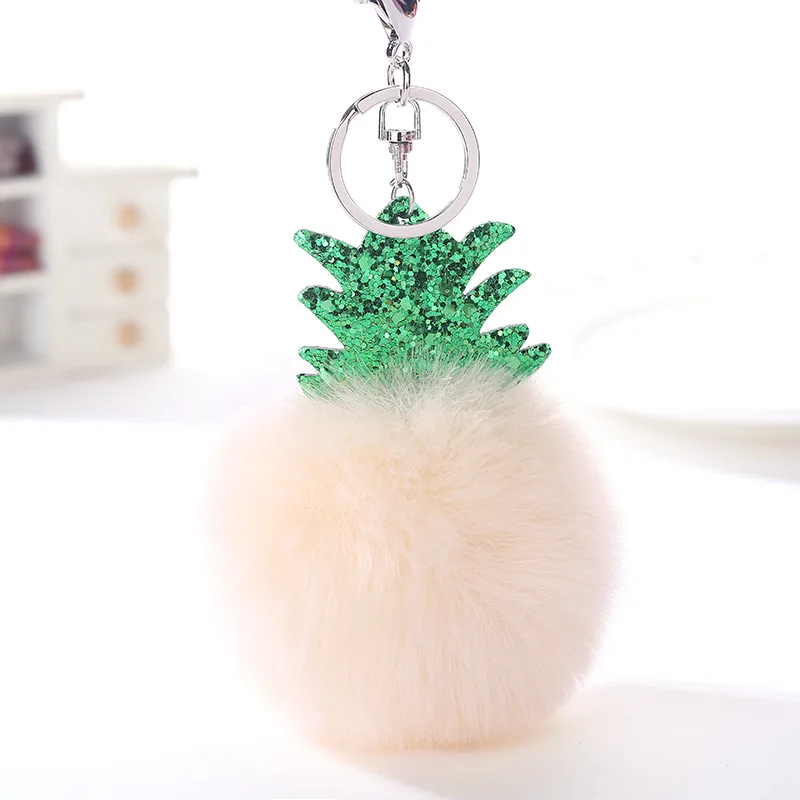 Пушистый искусственный мех мяч помпон брелок для женщин сумка кулоны, Рождественская елка ананас Брелок с кольцом для ключей автомобиля брелок цепи 2C0322 - Цвет: 11