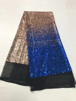 

New 2018 Blue Nigerian Sequins Mesh Net Lace Fabric African Swiss Voile For Evening Dress Lace Embroidery India Sequins Fabric