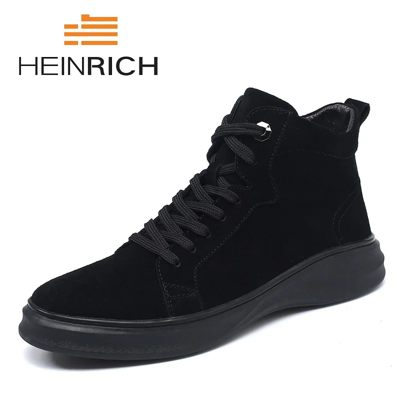 

HEINRICH 2018 The New Listing British Style Boots Sewing Lace-Up Handmade Plush Black High-Top Men Shoes Botas Masculina