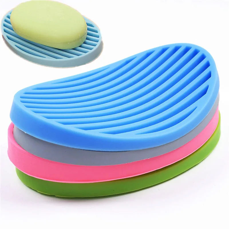 Portable Fashion Silicone Soap Dish Plate Bathroom Soap Holder 4 Colors