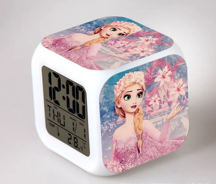 Hot Sales font b Minecraft b font Princess Elsa Anna Olaf Digital Alarm Clock Color Changing
