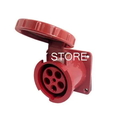 

IP67 63A 3P+E+N IEC309-2 Industrial Panel Mount Socket Red w Washer