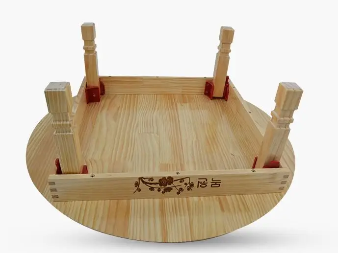 Modern Round Table Folding Legs 90cm Natural/Cherry Finish Living Room Furniture Large Low Round Coffee Table Solid Pine Wood