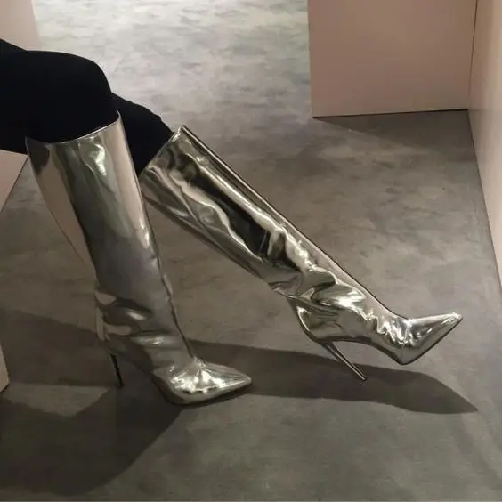 silver pointed toe boots
