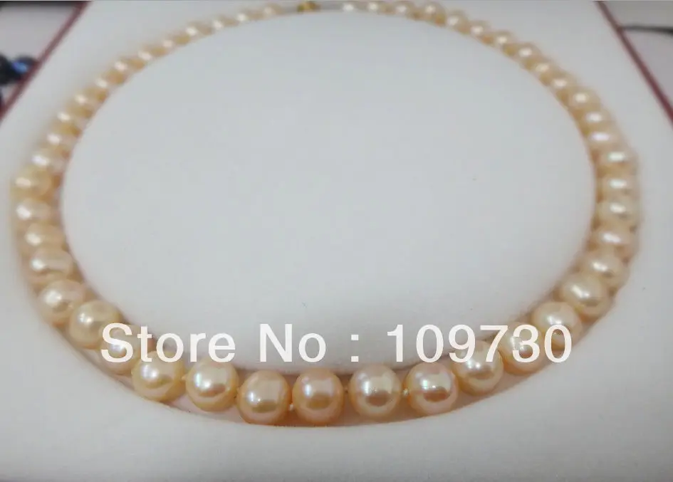 

Jewelry 001951 HUGE 18"10-11MM PERFECT SOUTH SEA GENUINE GOLD PINK PEARL NECKLACE 14KGP