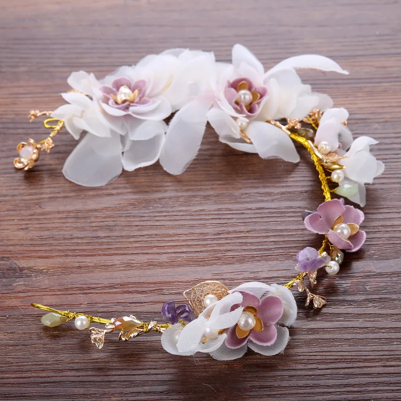 

Handmade 2017 Bridal Wedding Party jewelry Gold Flower Pearl Headbands Pearl Head Piece Bride Vintage Hair bands