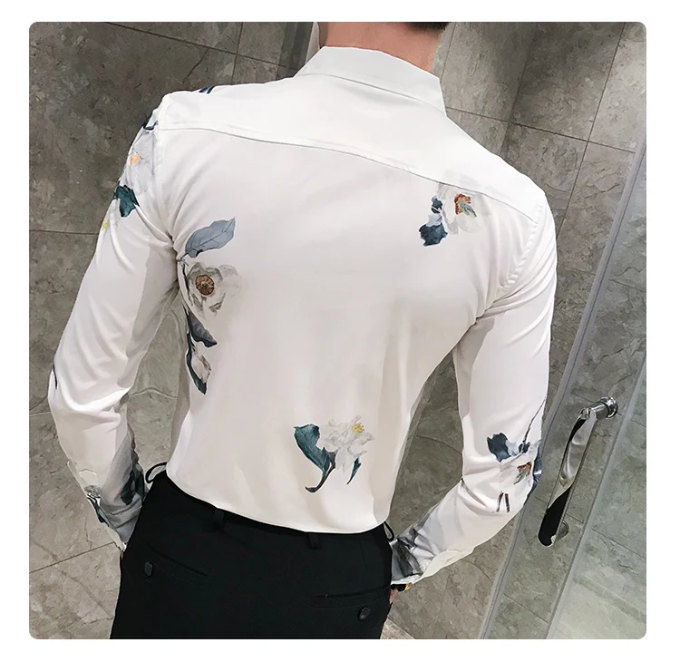 Camisa Masculina уличная одежда с длинным рукавом мужская одежда Camisa Homem черный белый осенний узор в китайском стиле рубашка мужская