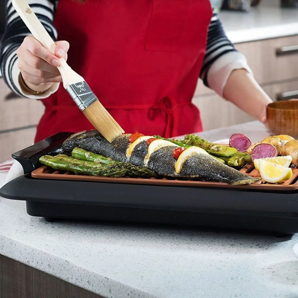 WEME Barbecue Plate Fast BBQ Smokeless Grill with Temperature Dial Heated Grilling Grate Made of Ti-cerama