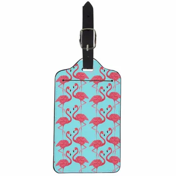 

ThiKin Women Men PU Leather Luggage Suitcase Tags Cute Flamingos Luggage Tags Label Bags Tag Straps Casual Pink Luggage Tag