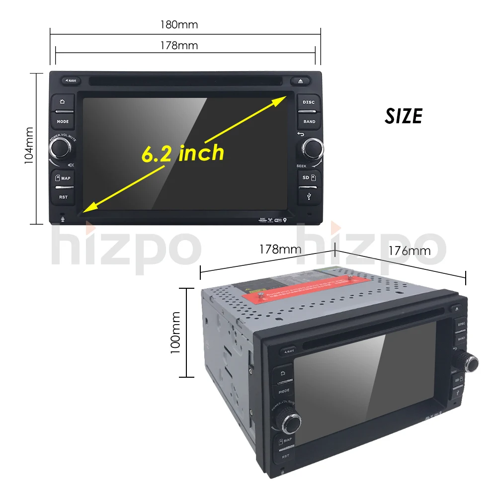 Sale Android 9.0 Auto Radio Ouad Core 6.2Inch 2DIN Universal Car DVD player GPS Stereo Audio Head unit 4GWIFI DAB DVR OBD2 SWC 2G+16G 3