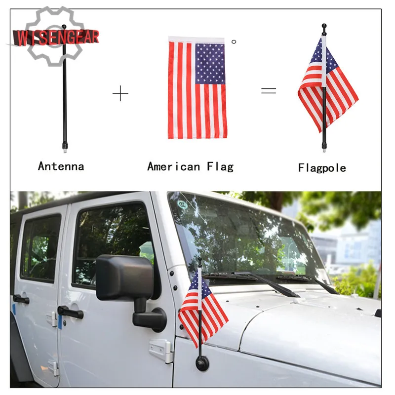 Многофункциональная алюминиевая антенна WISENGEAR 14 дюймов 8 мм флаг США для Jeep Wrangler JK