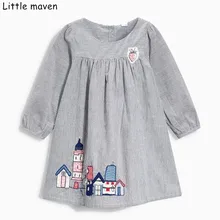 Little maven/Новинка года; Брендовое осеннее детское платье; одежда для маленьких девочек; хлопковые серые платья с аппликацией для девочек; S0406