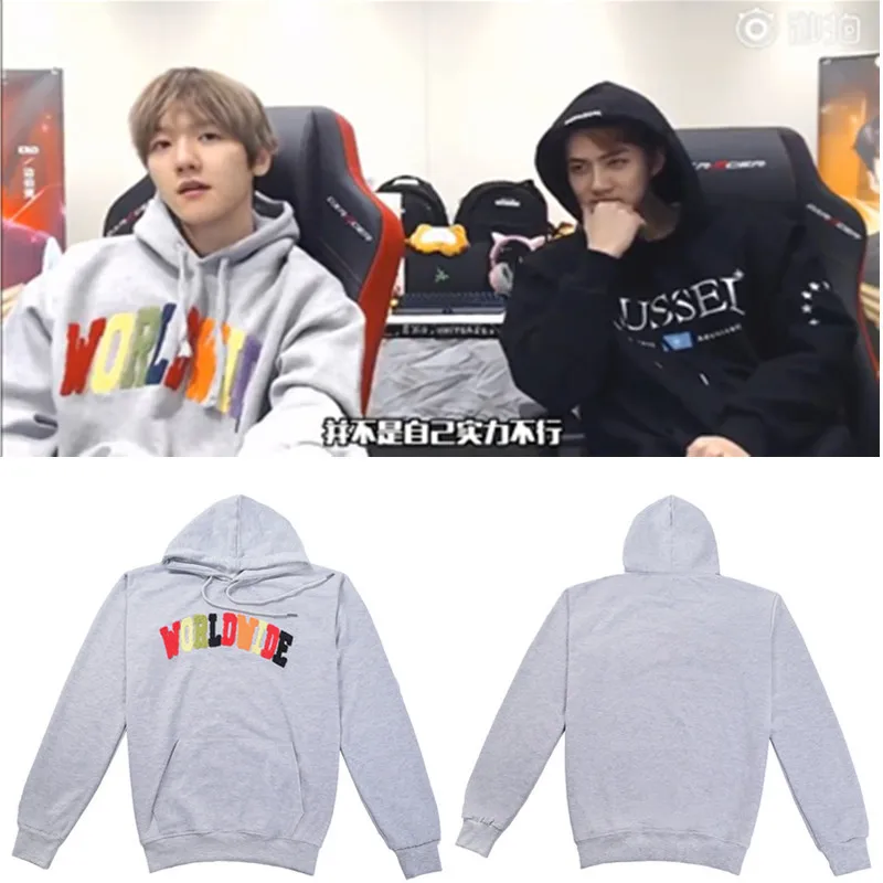 Kpop EXO BAEK HYUN корейские повседневные толстовки с капюшоном и надписью радуги для