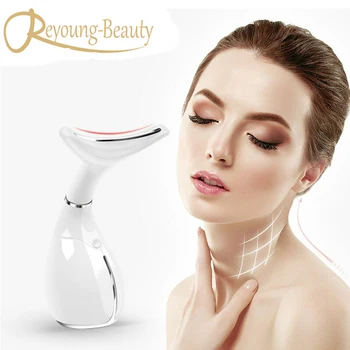 

High Frequency Vibration Heating 3 Color Led Light Photon Therapy Face Neck Wrinkle Remover Skin Lifting Firming Beauty Massager