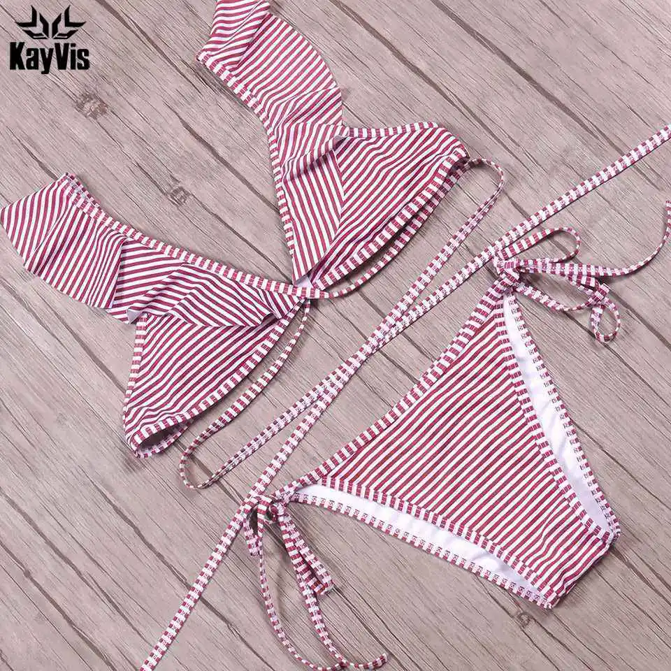 

KayVis Sexy Bikinis Women Swimsuit Push Up Swimwear Women 2019 Ruffle Bandeau Print Brazilian Bikini Set Beach Bathing Suits
