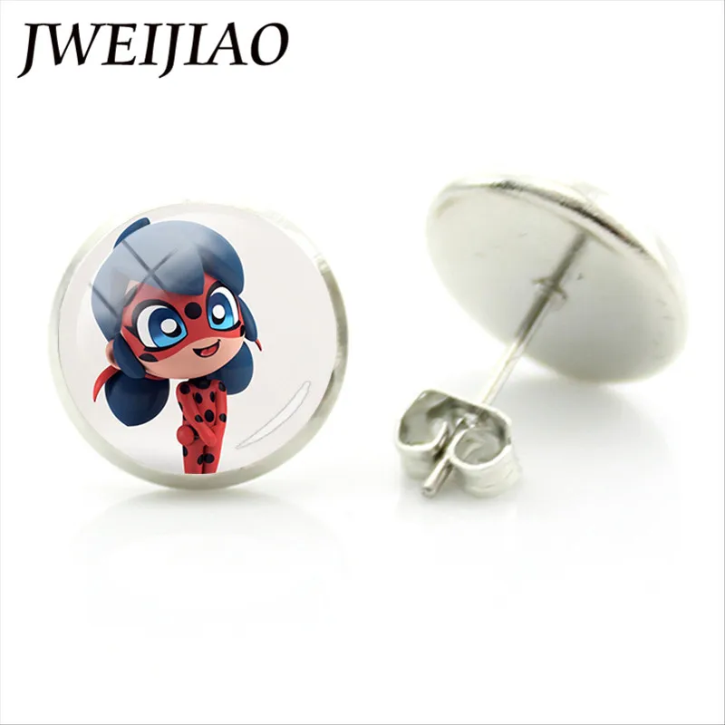 

JWEIJIAO Miraculous Ladybug and Cat Photo Earrings Lady Bug Girl Stud Earrings Birthday Gifts Figure Insect for Women Girl LB57