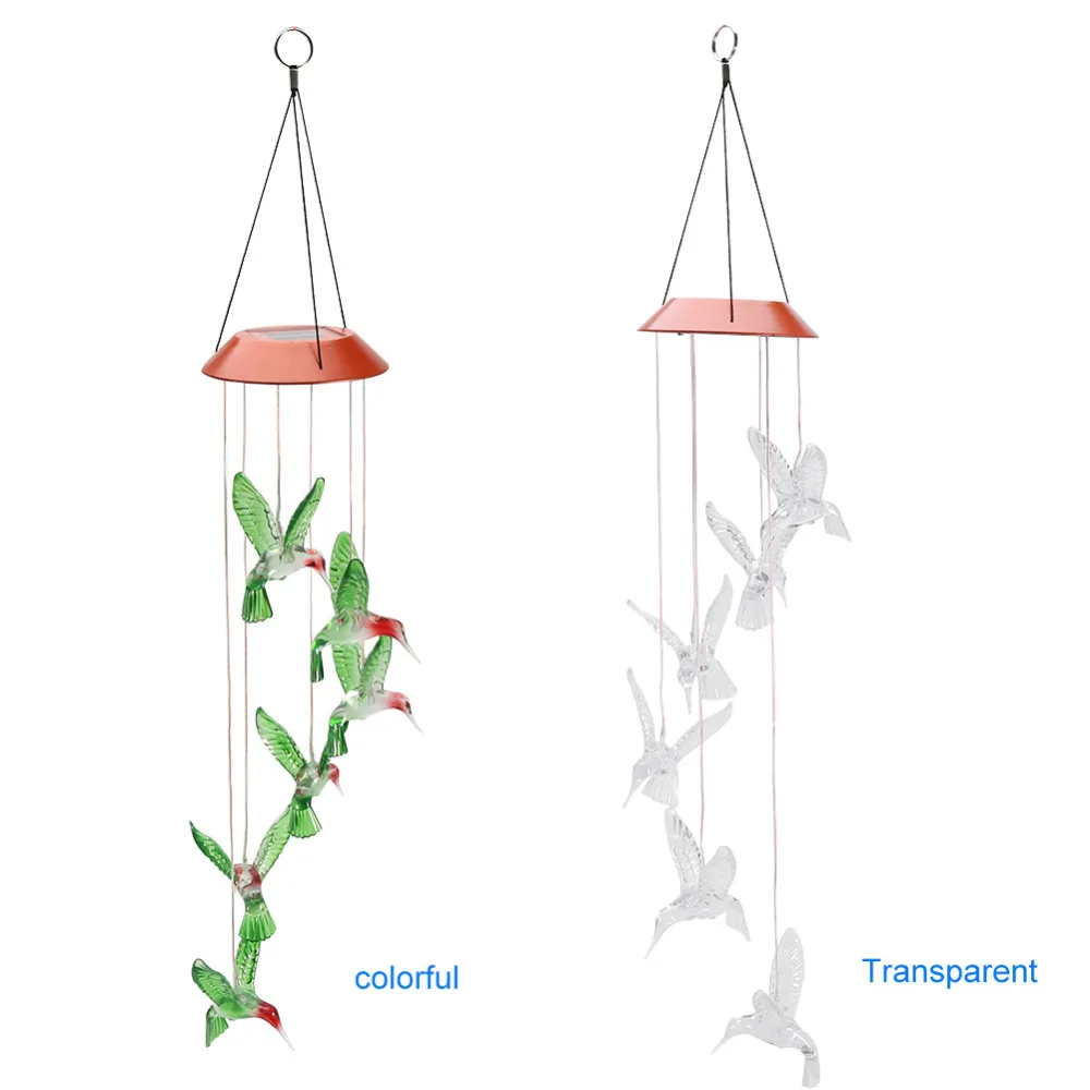 

New Solar Light Lighted Yard Led Outdoor Hummingbird Light Color-Changing Wind Chime LED Light Home Garden Decoration