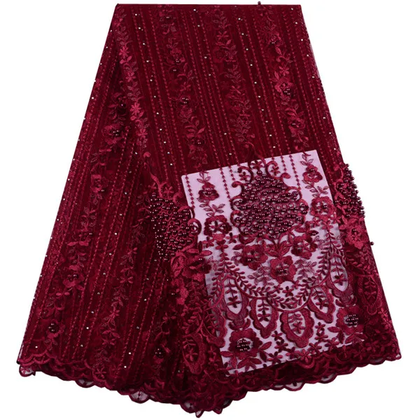 Вино красное кружево в африканском стиле ткань высокое качество нигерийская кружевная ткань с бисером вышивка тюль французское кружево для женщин платье S1399 - Цвет: As Picture 1