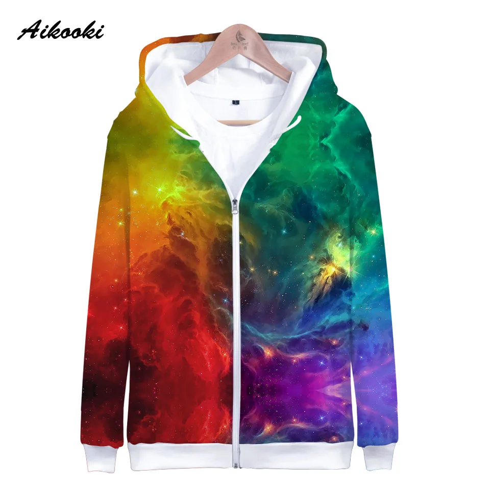 Aikooki Space Galaxy Zipper Hoodies Men/Women Sweatshirt Hoody Stars Of Space Galaxy Hooded Boy/Girls Autumn Winter Polluver Top