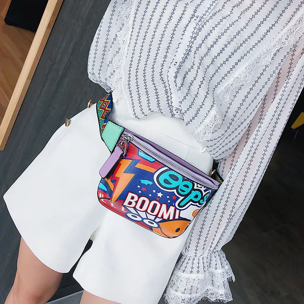 Women chest shoulder bag graffiti printed wide shoulder strap Messenger bag Bags Men & Women 2018 Waist Bag 2018 arsupio uomo#8