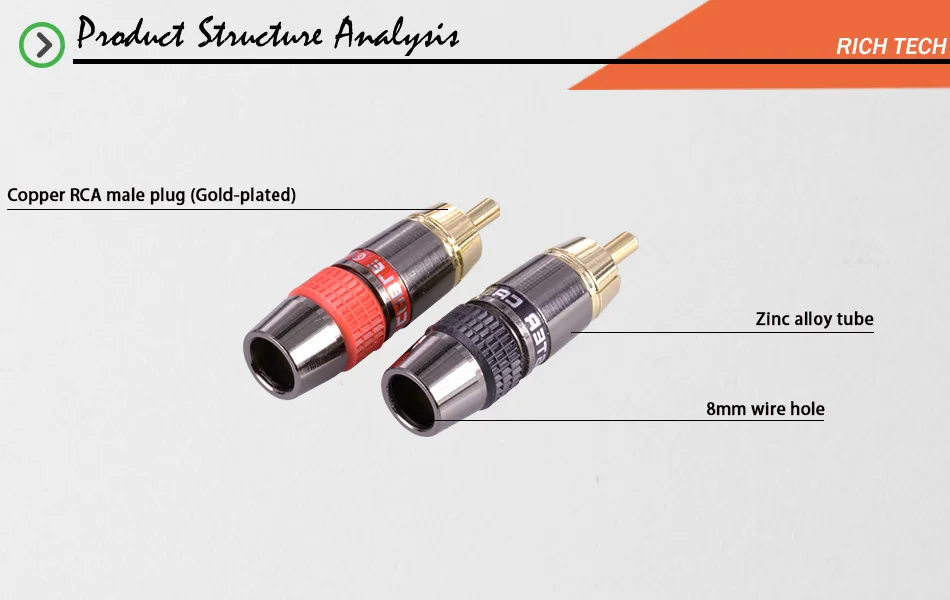 1 пара/2 шт позолоченный RCA провод разъем RCA штекер адаптер видео/аудио разъем Поддержка 8 мм кабель черный и красный