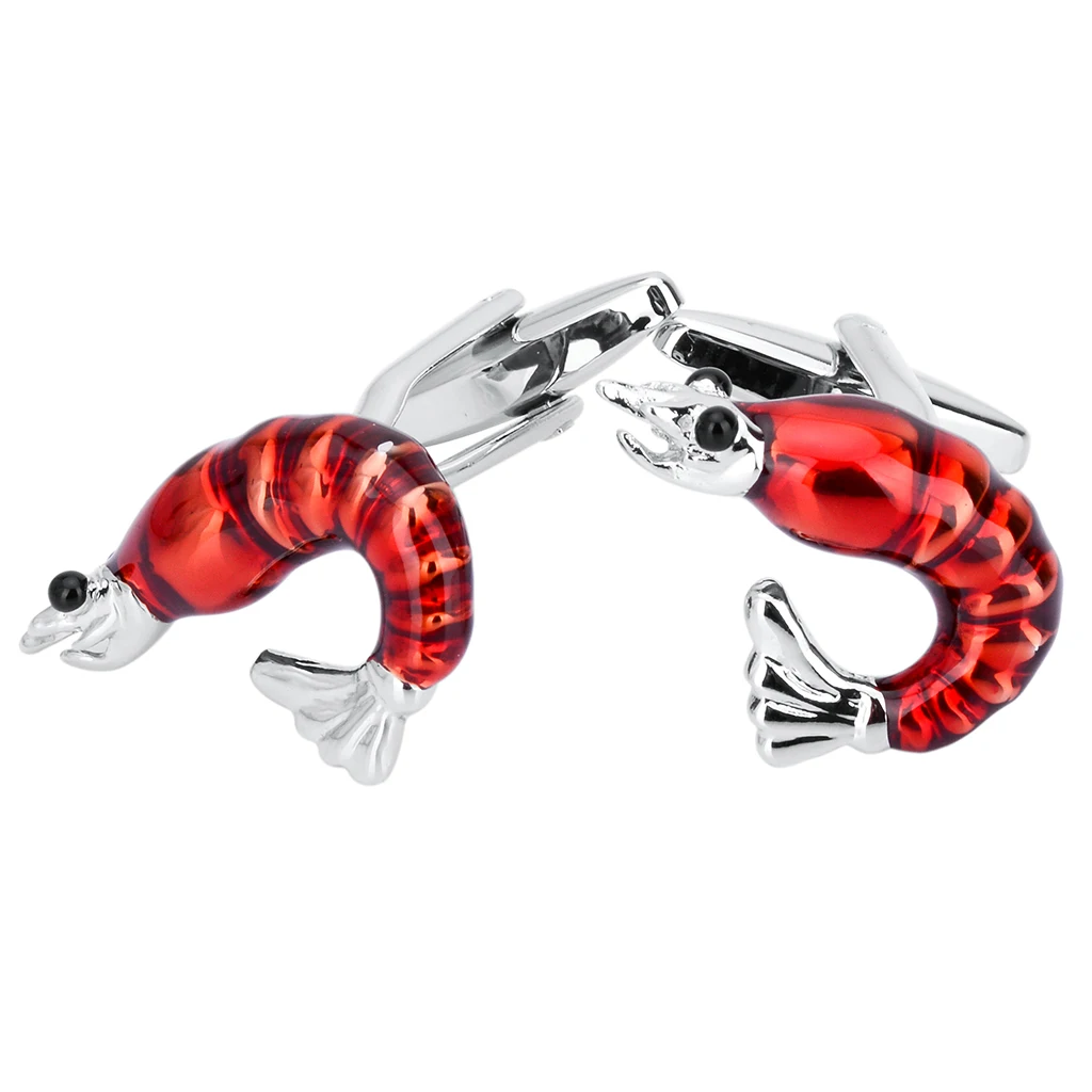 Phenovo 3D Red Shrimp Lobster Animal Brass Cufflinks Funny Mens Cuff Links Jewelry cube design cufflinks for mens Tie Clips 