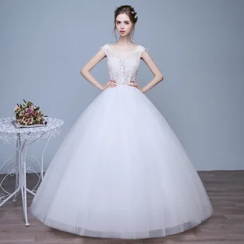 

Holievery Scoop Neck Tulle Ball Gown Wedding Dresses with Lace Appliques 2019 Floor Length Bridal Gowns Custom Made