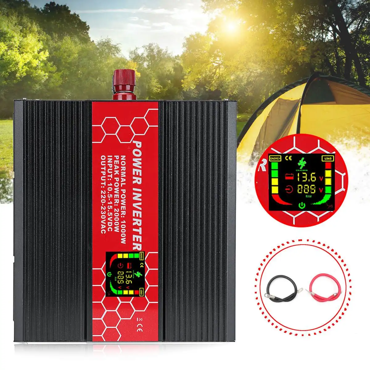 

Power Inverter 12/24V to 220V Intelligent Screen 2000W P eak- Modified Sine Wave Power Voltage transformer Inverter Converte