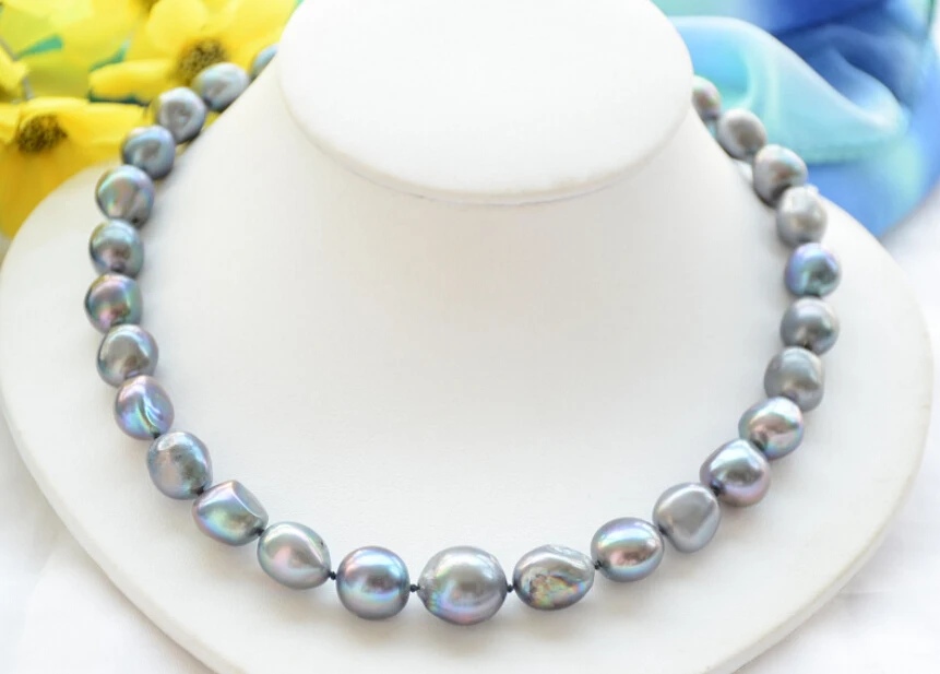 

Free shipping@@@@@Huge 16mm black baroque freshwater cultured pearl necklace 17inch (Z6463)