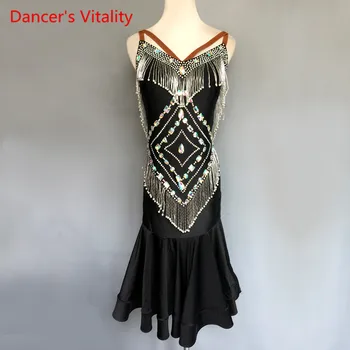 

Custom Adult Kids Latin Dance Clothing Sexy Backless Diamond Sling Dress Women Girls Latin Dance Stage Performance Costumes