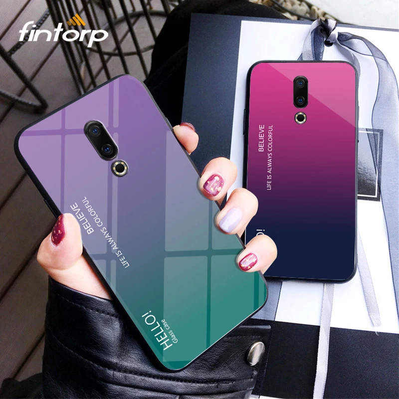 Градиентный чехол из закаленного стекла для Meizu 16 Plus Роскошный телефона V8 чехлы