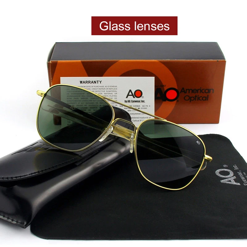 AO gafas de sol para hombre y mujer, lentes de sol de diseño de marca, piloto militar del americano, de OP57 con camiseta con caja de calidad|De los