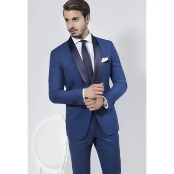 

Custom Made New Arrival Groomsmen Shawl Lapel Groom Tuxedos Navy Blue Mens Suits Wedding Best Man (Jacket+Pants)
