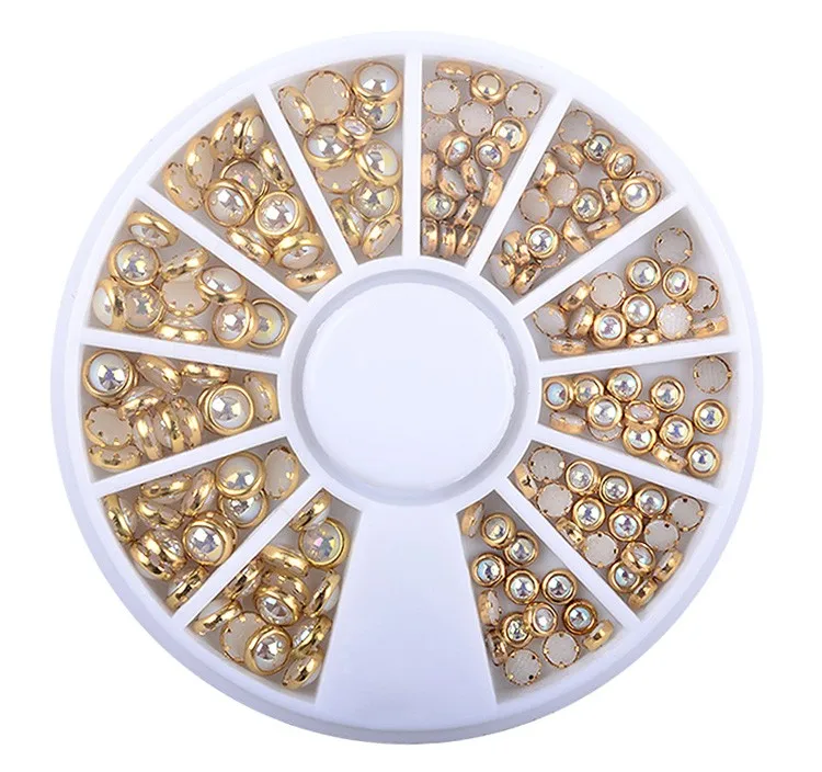 

AB Beige Color Metal Edge Glitter Nail Beads Studs DIY Beauty Charm Nail Art Pearls Decorations Wheel