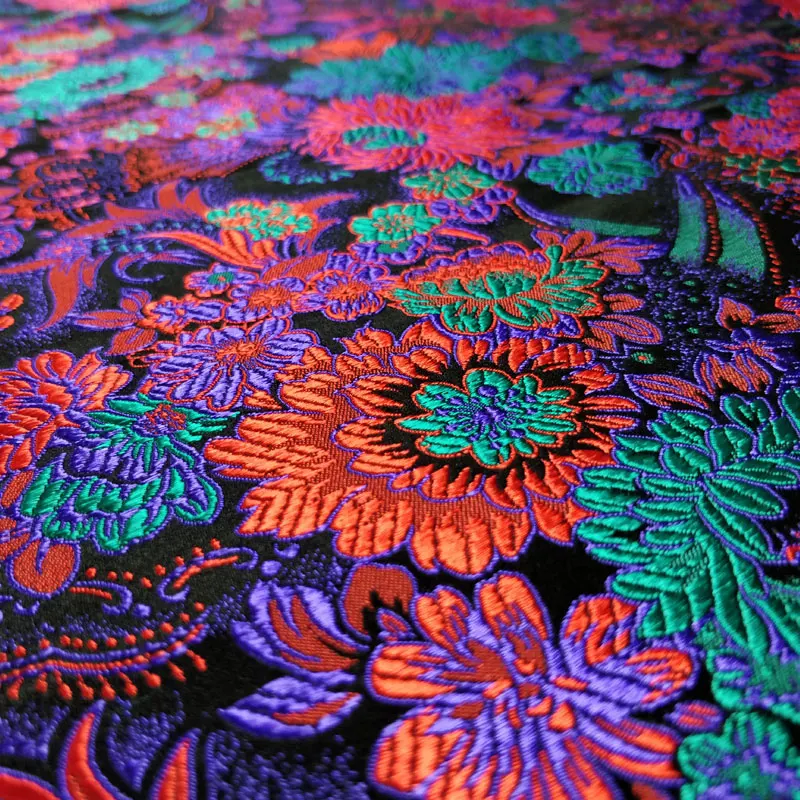 

Chinese New Silk Brocade Cheongsam Beautiful Cos Quilt Cover Tang Chipao Cloth Fabrics Costume Black With Red Deformation Flower