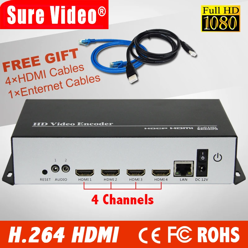 4 channels H.264 HDMI Video Encoder HDMI Transmitter live Broadcast IPTV for YouTube, Facebook, USTREAM, WOWZA, Livestream