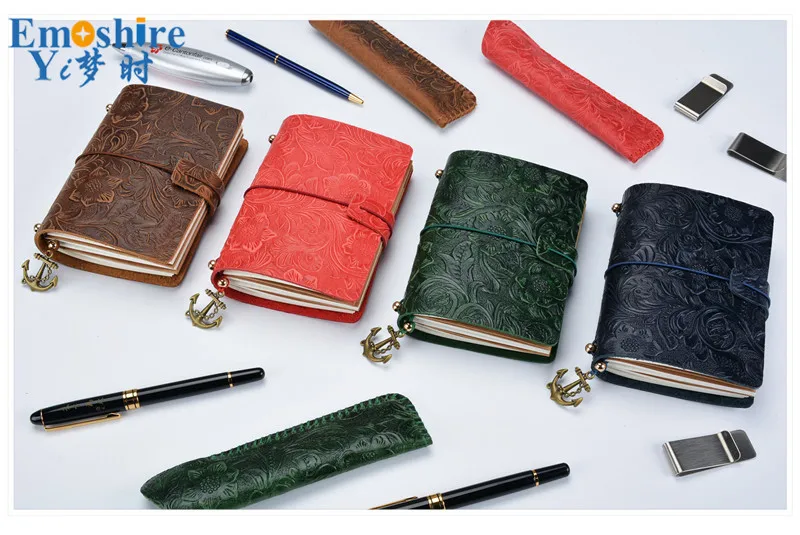 Emoshire Leather notebook retro carved suede leather notebook creative hand book manual loose-leaf journal (1)