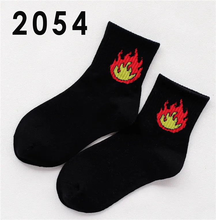 Летние женские короткие носки в стиле Харадзюку kwaii, хлопковые забавные носки с принтом пламени, милые женские носки с героями мультфильмов для женщин, meias - Цвет: 2054