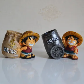 

One Piece Monkey D Luffy Desk Pencil Pot Holder Kid Luffy Office Pen Holders Collectible Resin 14CM Action Figure Toy J200