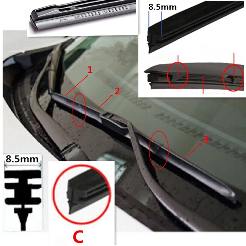 Автомобиля лобового стекла автомобиля щекта стеклоочистителя(пополняются) для MAZDA 2 3 Спорт 5 6 CX-5 CX-7 CX-9 MPV Субару Outback MX-5 Miata Verisa автомобильные протирочные пластины - Цвет: C Three section8.5mm
