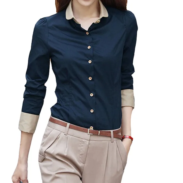 US $5.61 5XL Patchwork Long Sleeve Shirts Women Blouse Autumn Lapel Office Ladies Button Casual Shirt Plus S