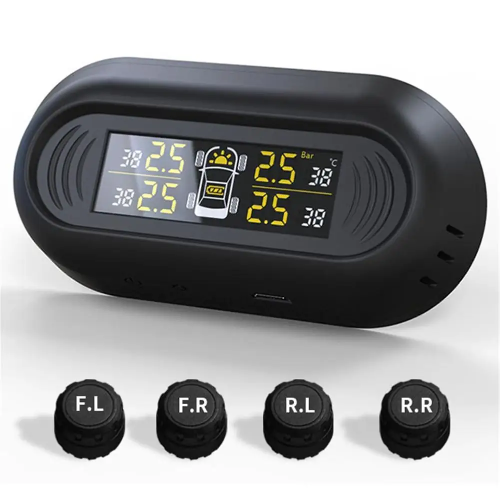 

Car TPMS Tire Pressure Monitoring System Solar Charging HD Digital LCD Display Auto Alarm System Wireless With 4 Sensor