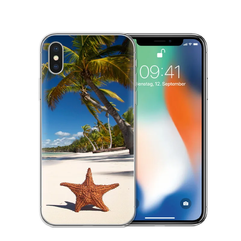 الصيف الشاطئ الاسترخاء نجم البحر المحيط السماء الشمس سيليكون لينة TPU الهاتف حالات لتفاح iphone X 8 7 زائد 6 6 ثانية زائد 5 ثانية SE كوكه غطاء