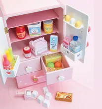 New wooden toy Strawberry white double-door refrigerator kitchen toy Baby toy