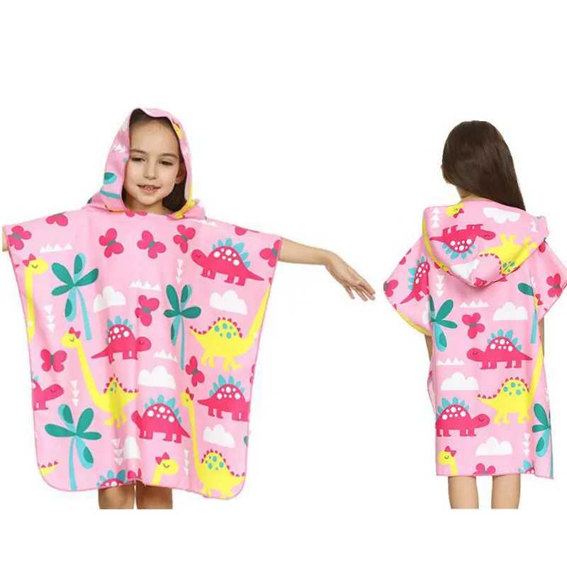 Online Neue Nette Karton Kinder Mit Kapuze Mantel Strand Handtücher Tier Gedruckt Mikrofaser Absortbent Pool Schwimmen Dusche Bademantel für Junge Mädchen