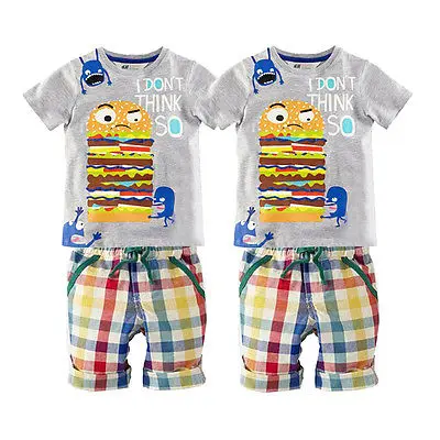 Garçon Enfant Bébé Hambourg Dété À Manches Courtes T,shirt Tops Plaid Pantalon