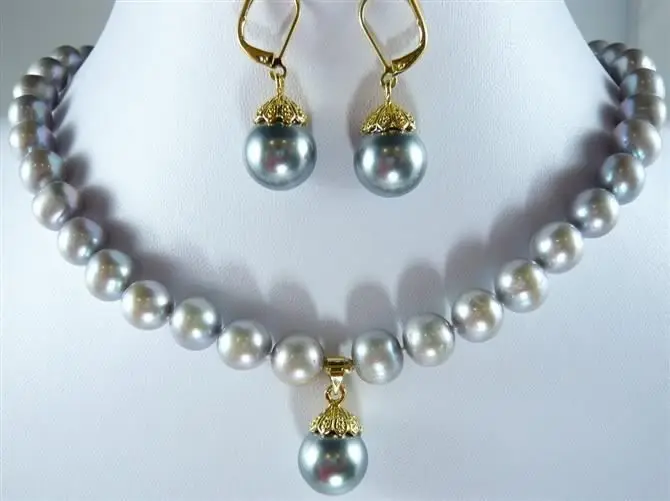 

shipping AA 7-8mm Grey Pearl Necklace Shell Pearl Earring Set (A0428)